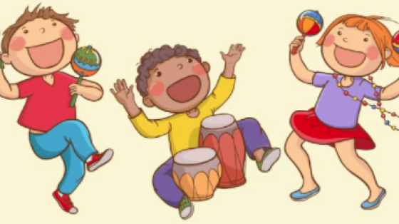Kids singing and playing instruments
