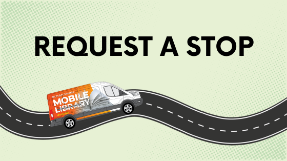 text reads "Request a stop" with graphic of a road and a van on that road