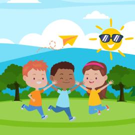 Three kids frolic.
