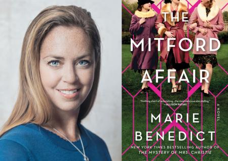 Photo of author Marie Benedict and cover of her book The Mitford Affair