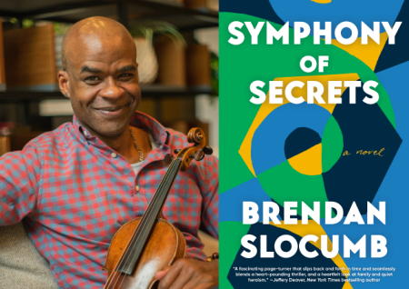 photo of author slocumb with book cover.