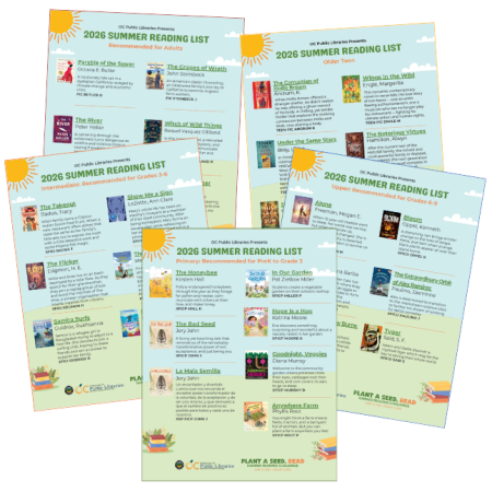 Photo collage of screenshots of reading lists for various age levels.